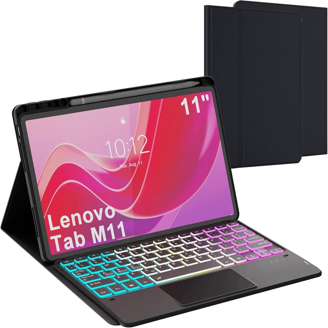 For Lenovo Tab M11 11 inch 2024 Keyboard Case: 3 Zone 7 Colors Backlit Trackpad Keyboard for 11" Lenovo Tablet M11 2024 (TB330FU/TB330XU) - Detachable Smart Touchpad Wireless Key Board Folio Cover
