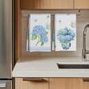 2 Pcs Blue Floral Butterfly Print Dish Towel Set, Absorbent Decorative Waffle Weave Bath Towel Kitchen Dish Guest Towels, Gift for Women Friend Coworker Sister Christmas Birthday Housewarming