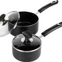 Nonstick Saucepan Set - 1 Quart and 2 Quart,Ultra Non Stick Sauce Pan Small Pot with Glass Lid,Great for Home Kitchen Restaurant,Black