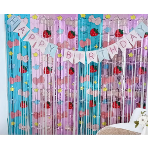 Pack Of 3 Pink Bow Birthday Decorations | 3.3x6.6ft Tinsel Fringe Backdrop with Banner 3 Pack Party Supplies for Girls Theme Party | Blue & Pink Foil Streamers