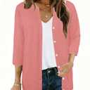 JomeDesign 3/4 Sleeve Womens V Neck Lightweight Cardigan Button Down Shirts Open Front Knit Tops Pink Small