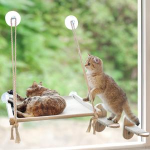 Cat Window Perch with 2 Steps, Easy to Assemble Hammock for Window Indoor/Outdoor Cat Seat/Bed Supports 40 lbs (Drilling-Free)