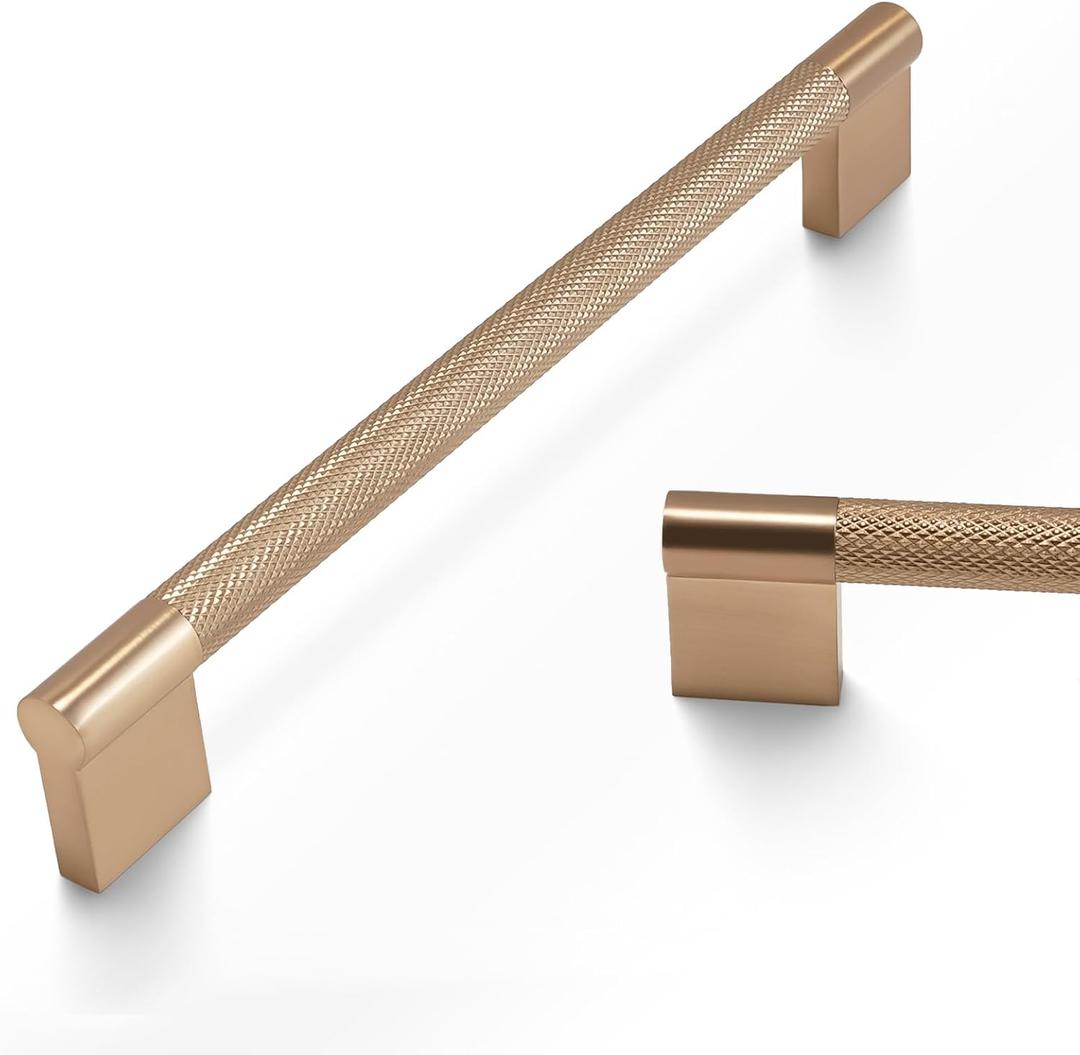 10 Pack 7.5Inch Kitchen Cabinet Handles Champagne Copper Knurled Cabinet Pulls Gold Drawer Pulls Kitchen Hardware Kitchen Handles for Cabinets Cupboard Handles Drawer Handles (7.5'' Hole Center(192mm))