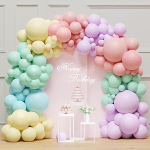 Pastel Balloon Arch Garland Kit - 131Pcs Rainbow Balloon Arch Kit - Birthday Balloons, Macaron Pink Yellow Blue Purple Balloons for First Birthday Baby Shower Wedding Party Decorations