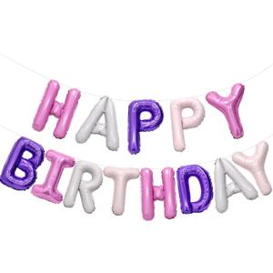 Purple Pink Happy Birthday Balloon Banner, 16 Inch Foil Mylar Happy Birthday Balloons Letters, Reusable Happy Birthday Sign, Pink and Purple Birthday Decorations for Women and Girls