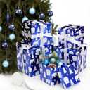 Cholemy 5 Pcs Christmas Nesting Gift Box with Lid Square Assorted Size Xmas Nested Box Set Christmas Gift Box with Ribbon for Christmas House Warming Gift Wrap (White Ribbon,Polar Bear)