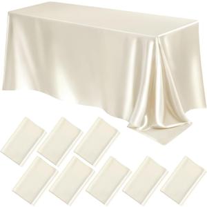 Lounsweer 8 Packs Satin Tablecloth 102 x 58 Inches Rectangle Table Cover Silk Smooth Fabric Party Table Cloth for Rectangle Parties, Holiday Dinner Wedding Banquet Decoration(Ivory)