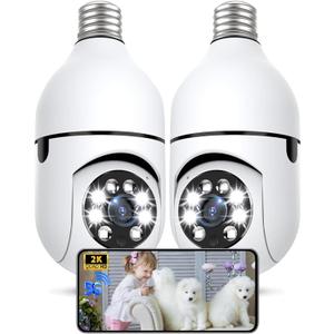 Light Bulb Security Camera Outdoor, 2K 5GHz & 2.4GHz WiFi Bulb Cameras for Home Security, 360 PTZ Wireless Cam with AI Human Detection, Color Night Vision, 2-Way Talk, Screw-in Light Socket
