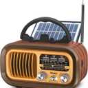 PRUNUS J-150 Portable Radio AM FM SW Bluetooth, Retro Radios Vintage Transistor with Best Sound, Solar/D Battery Operated/USB Rechargeable, TWS, Support TF Card/USB Playing
