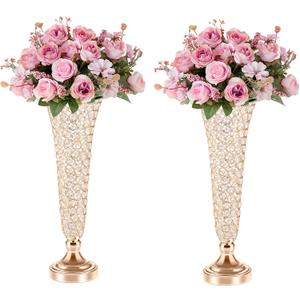20in Vases for Flowers - Crystal Trumpet Floral Vase, 2Pcs Crystal Vases for Table Centerpieces, Flower Stand for Wedding Party Anniversary Birthday Home Decoration