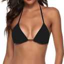 Zuvebamyo Women's String Bikini Top Padded Halter Swimsuit Top Triangle Bathing Suits Tops Black, Size XS