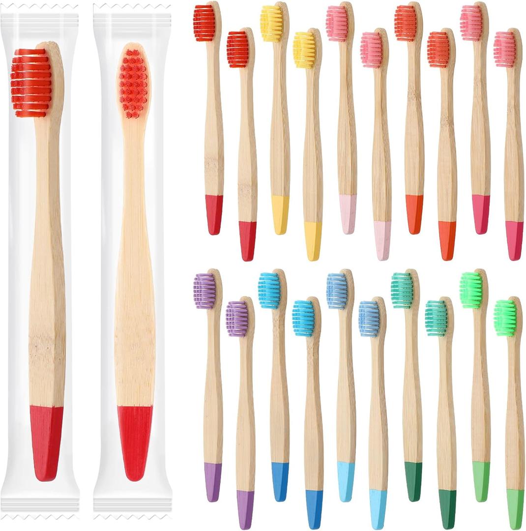 20 Pieces Kids Bamboo Soft Bristles Toothbrushes Toddler Toothbrush Manual Travel Toothbrushes for Kids Children Home School Travel Teeth Oral Dental Care, 5.7 Inch, Individually Wrapped