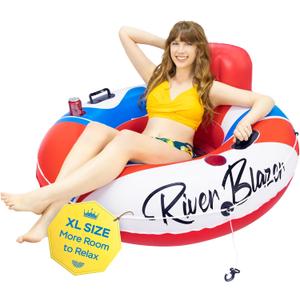 2025 New & Upgraded Sunlite Sports Heavy Duty River Tube Inflatable, Premium Water Float to Lounge Above Lake and River, Outdoor Water Raft Sport Fun, Recreational Use (4) Americana XL 53")