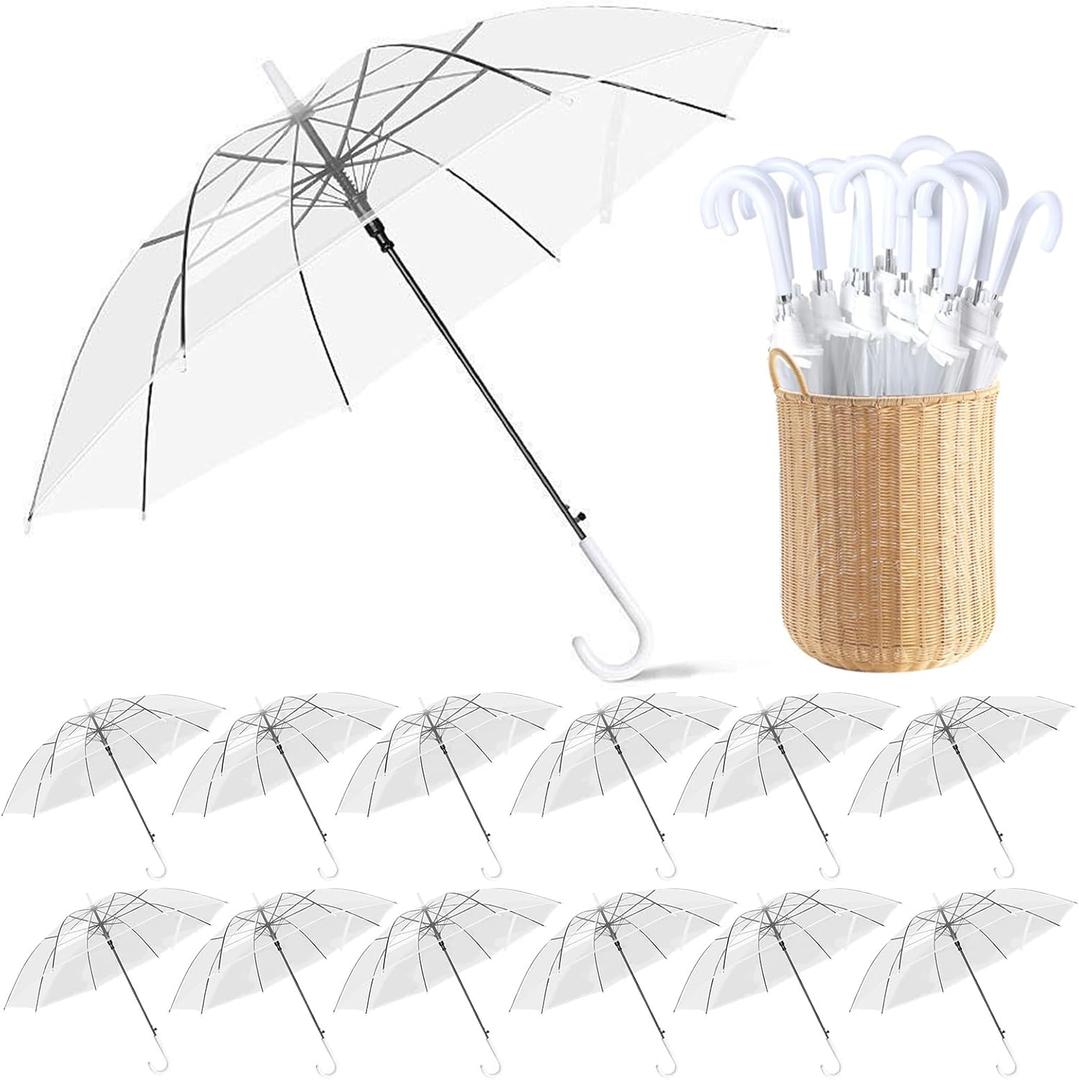 Wedding Clear Bubble Umbrella Bulk 52 Inch Large Dome Rain Windproof Stick Umbrellas,High-Visibility Transparent Rain Umbrellas, Firm and Durable, Easy Operation, Large Clear Umbrella for Wedding Bride Groom Photography Golf Outdoor Parties