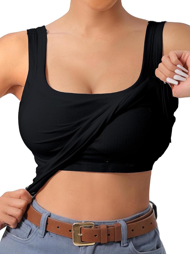 U-Back Workout Tank Tops for Women with Built in Bra,Removable Pads Racerback Sleeveless Gym Athletic Yoga Tops XL