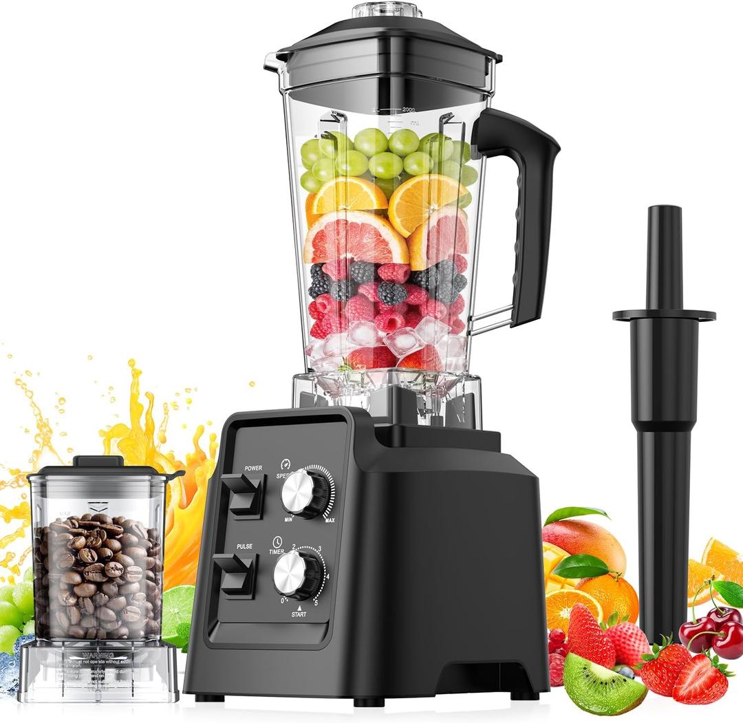 Blender, 1800W Blender with Grinder - 6-Blade Professional Smoothie Blenders for Kitchen, Crushes Ice, Self-Cleaning, 68oz & 20oz Jars Dishwasher Safe, for Baby Food, Nut Butter