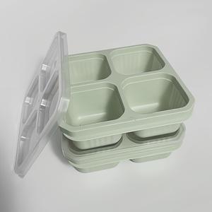 Microwave Safe Bento Box 2pcs Snack Set with Lids 4 Compartment Food Storage Containers for Meal Prep Camping Offices Green Pack
