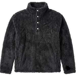 BLENCOT Womens Casual Fall Warm Button Down Collar Sherpa Pullover Sweatshirts Jacket Pockets Fuzzy Fleece Plaid Cable Textured Fluffy Sweatshirt Tops Black L