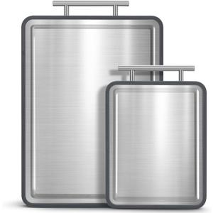 Stainless Steel Cutting Board 8x10" and 15x11", IDekooror Double Sided Steel Chopping Board for Kitchen, Steel and Wheat Straw PP 2-in-1 Cutting Board for Meat Vegetables Fruits, Dishwasher Safe