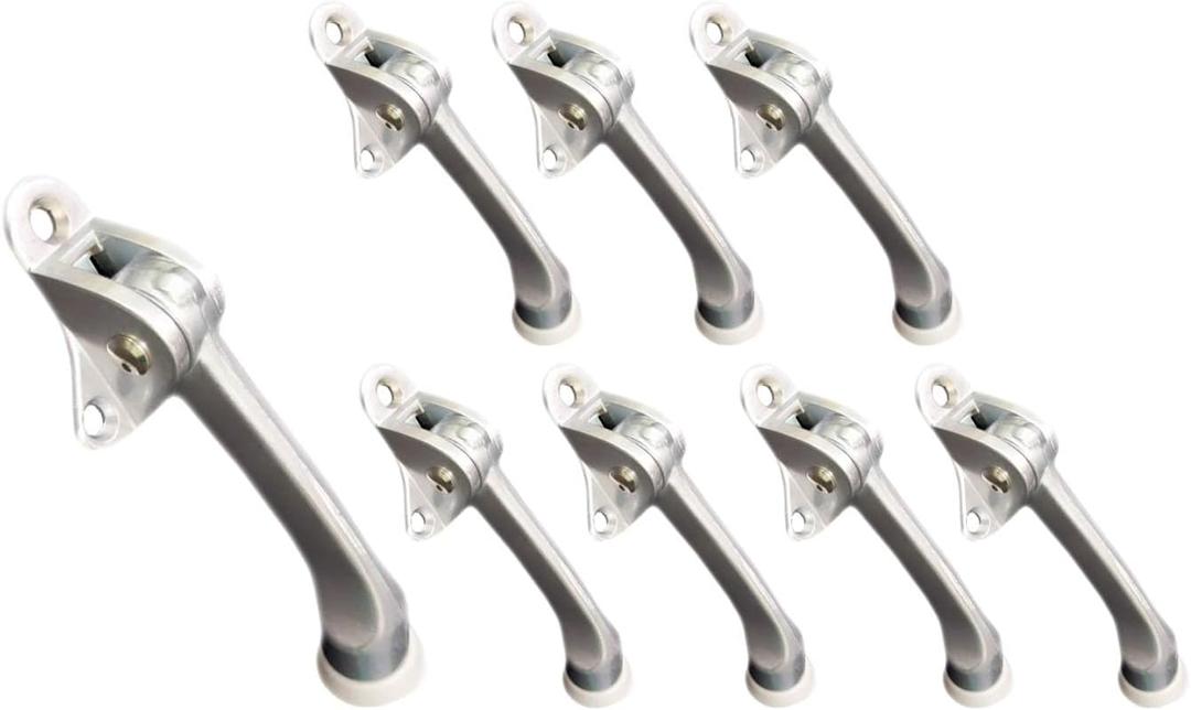 QCAA Heavy Duty Kickdown Door Stopper, 4", Zinc Die Cast, Satin Chrome, 8 Pack, Made in Taiwan