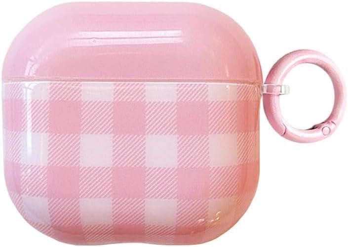 for Apple Airpods 4 Case with Keychain,Aesthetic Pink Checkered Airpods 4th Generation (2024) Protective Cover,Compatible with MagSafe,Gift for Girl Men Women - Pink White Grids