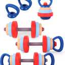 Kids Exercise Equipment With 2 Dumbbells and Kettlebell - Adjustable Workout Toy Equipment for Children Pretend Play Exercise - Toddler Beginner Gym & Fitness Family Games for Birthday Gifts