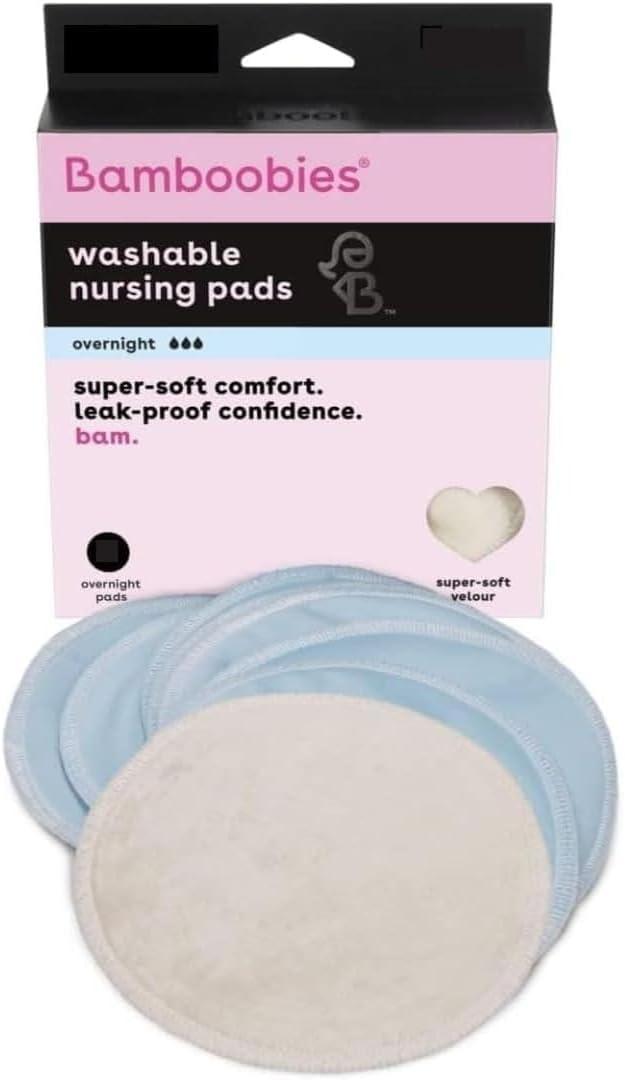 Bamboobies Overnight Nursing Pads, Ultra-Soft Velour, Reusable and Washable for Nightly Use, Leak-Proof Pads for Breastfeeding, 8 Pads