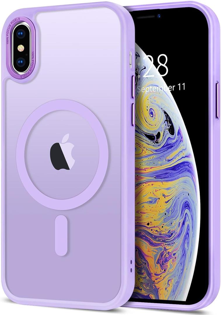 Hython Case for iPhone X Case, for iPhone Xs Case Magnetic Translucent Matte Phone Cases 5.8" [Compatible with MagSafe] Thin Slim Fit Shockproof Bumper Hard Protective Cover Women Men, Light Purple