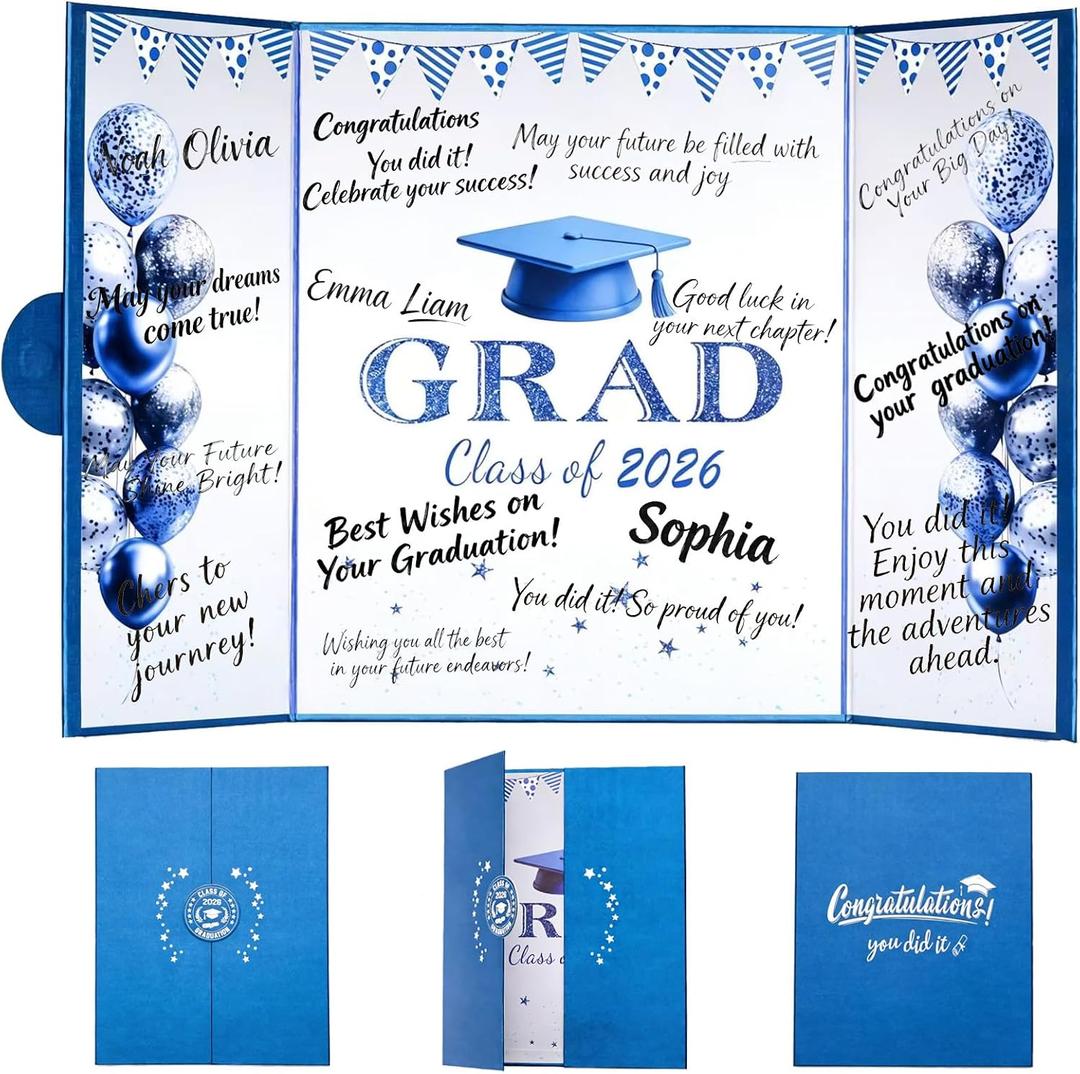 Blue Graduation Party Decorations Class of 2026 - Extra Large 22" x 14" Graduation Guest Book to Sign Signature Board for Graduation Gifts Congrats Grad Party Favors Supplies Decor Keepsake