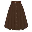 Womens Brown Midi Skirts Below Knee Length A-Line Long Skirt High Waist for Women Brown L