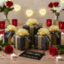 Bafeil 5 Senses Gift Wrapping Paper Set for Him with Labels Envelopes Ribbon Cards, Black with Gold Letters Five Senses Gift for Anniversary Valentine's Day Birthday