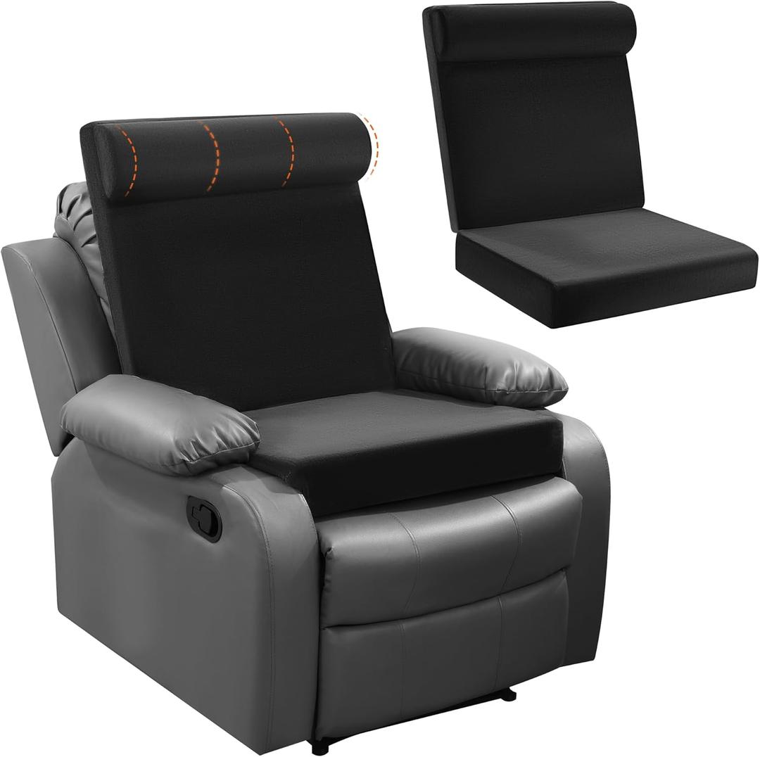 ROYALAY Recliner Cushions for Elderly Lumbar Support Pillow with Thickened Seat Cushion for Long Sitting High Desnity Foam Pillow with Headrest Non-Slip Extra Large Cushions for Sofa Chairs,Black