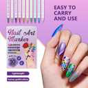 10-Color Metallic Glitter 3D Nail Art Pen Set, Double-Ended Dotting & Coloring Pens, Soft + Hard Tips, DIY Nail Art Creative Graffiti Tool