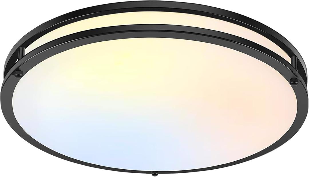 18inch LED Flush Mount Ceiling Light, 50W 5600lm Bright Dimmable LED Ceiling Light Fixture, 2700K-6500K Adjusted, Modern Kitchen Light Fixture Ceiling for Living Room Bedroom, Matte Black, 1-Pack