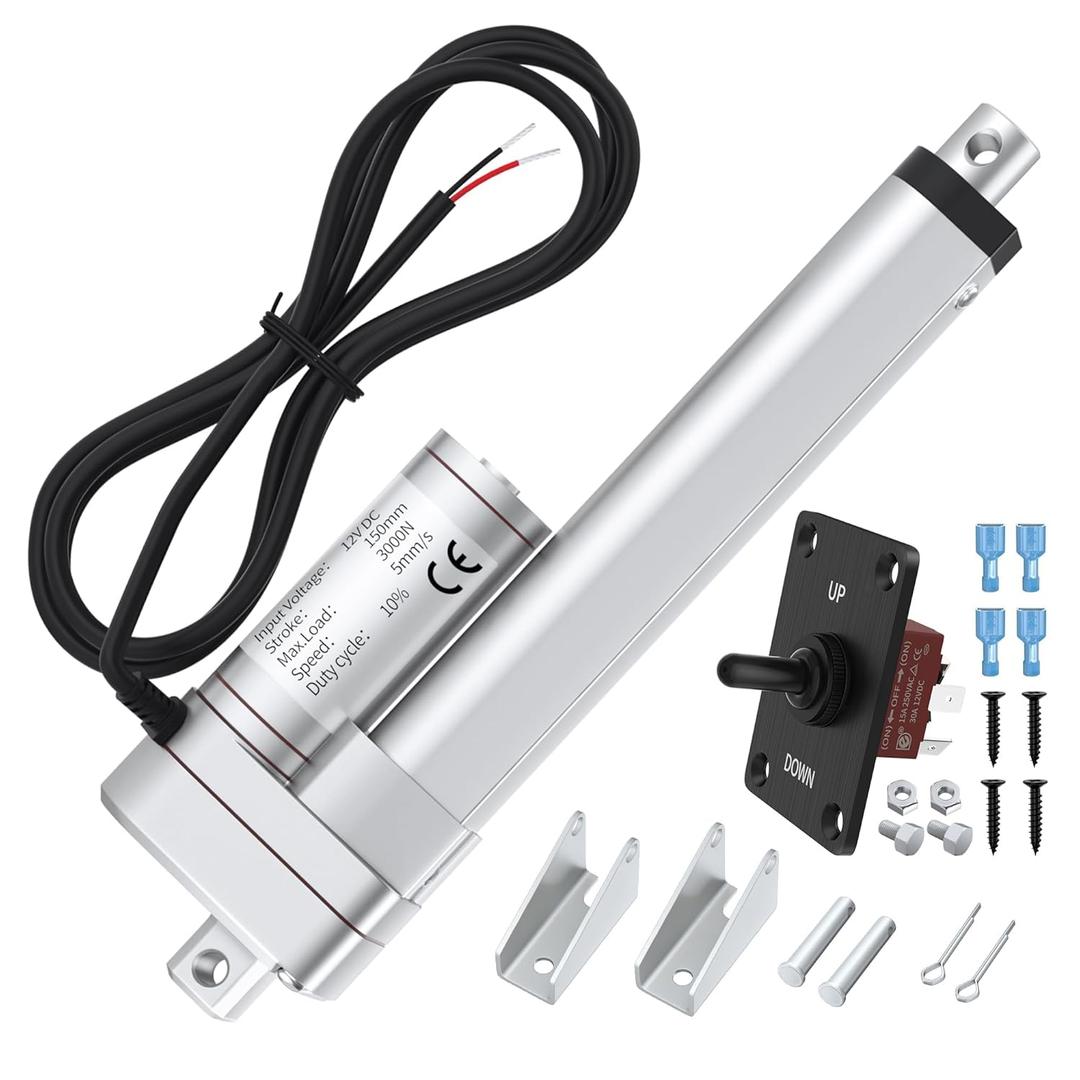 RVMARINEPAT Linear Actuator 12V with Controller 6" 3000N/660lbs Stroke Electric Actuator 5mm/s Motion Actuator Heavy Duty with Reverse Polarity Switch Controller