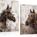 Apicoture Wall Art - Horse Portrait Painting, Rustic Art Print, Framed Canvas Prints, 16''x24'', Living Room Decor, 2 Pieces