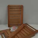 Teak Wood Shower Bench Stool with Storage Shelf, Wooden Waterproof Bathroom Spa Bathing Teak Shower Stool with Non-Slip Feet Gadget 2024 for Indoor or Outdoor Shower Chair Seat Organizer (15.6"W  10"D  16.7"H, Brown)