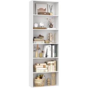 FOTOSOK 6-Tier Open Bookcase and Bookshelf, Freestanding Display Storage Shelves Tall Bookcase for Bedroom, Living Room and Office, White
