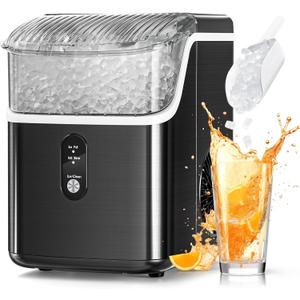 Antarctic Star Nugget Ice Makers Countertop, Pebble Ice Machine with Chewable Pellet Ice, 34Lbs/24H, Self-Cleaning, Sonic Ice, One-Click Operation, for Kitchen,Office Stainless Steel Black