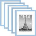 upsimples 11x14 Picture Frame Set of 5, Display Pictures 8x10 with Mat or 11x14 Without, Wall Gallery Photo Frames, Blue