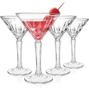 Martini Glasses Set of 4, 6oz Crystal Cocktail Glasses, Lead-free Stemmed Martini Glass for Cosmopolitan, Gimlet, Home Bar, Party