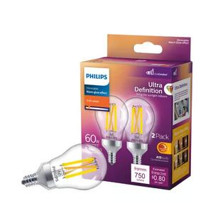 Philips Ultra Definition A15 E12 (Candelabra) LED Bulb Soft White 60 Watt Equivalence 2 pk