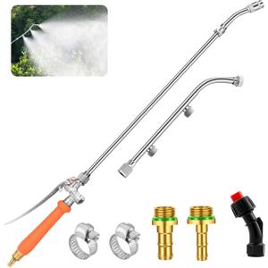 Metal Pump Sprayer Wand with 3 Types of Nozzles, Fan Nozzle Replacement Sprayer Wand, Stainless Steel Sprayer Wand Replacement with 1/4" & 3/8" Brass Barb and 2 Hose Clamps (Metal Handle)