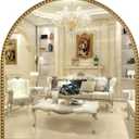 33x31 Inch Arched Bathroom Mirror, Antique Gold Wall Mirror Metal Beaded Frame, Vanity Mirror for Dresser Living Room Bedroom Mantel Entryway Hallways