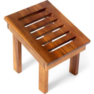 BLUEWEST Acacia Wood Shower Foot Stool - Rest, Shave, and Bench for Small Spaces (Modern, Natural)