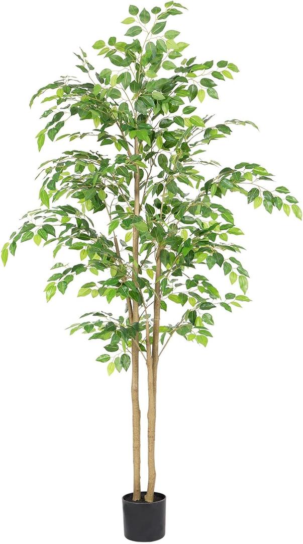 Tall UV Resistant Ficus Tree Artificial，5ft(60in) Faux Ficus Tree with Realistic Smooth and Shiny Leaves， Fake Trees Indoor Outdoor for Home Office Living Room Bedroom Foyer Porch Decor.