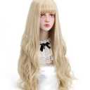 STYLER Long Blonde Synthetic Wig with Bangs - Natural Long Wavy Cosplay Wigs for Women Halloween Christmas 30" (Blonde)