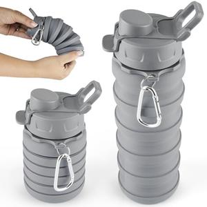 Spacesaver Collapsible Foldable Water Bottle - Silicone - Reusable - Travel Water Bottle Collapsible - Lightweight, Flexible, Portable, Compact - Camping, Hiking, Traveling - Grey