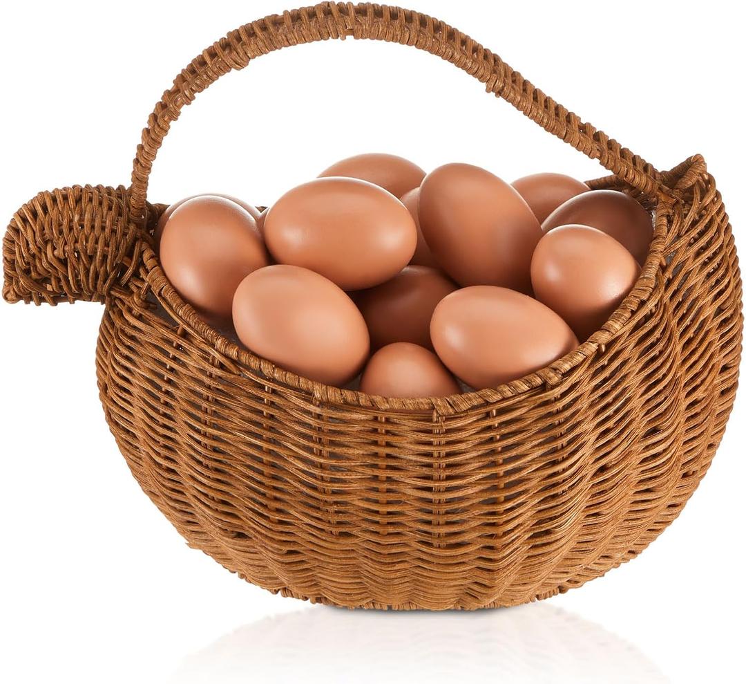 Rustic Egg Basket for Gathering Fresh Eggs, Vintage Wicker Chicken Basket with Handle for Home Kitchen Storage & Countertop, Ideal for Farmhouse & Vegetable Storage