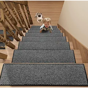 Stair Treads Carpet for Wooden Steps, Non Slip Landing Mat Rug Whit Rubber Backing, Polyester Soft Stairs Resistant Indoor Skid Runner Safety Rugs for Family, Absorbent Washable 31" x 31" Brown (2'7" x 2'7" (Oblong))
